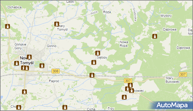 mapa Sątopy gmina Nowy Tomyśl, Sątopy gmina Nowy Tomyśl na mapie Targeo