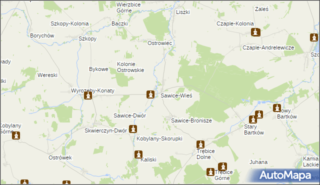 mapa Sawice-Wieś, Sawice-Wieś na mapie Targeo