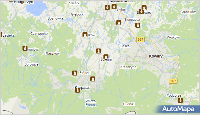 mapa Ściegny, Ściegny na mapie Targeo