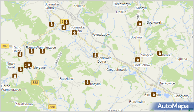 mapa Ścinawka Dolna, Ścinawka Dolna na mapie Targeo