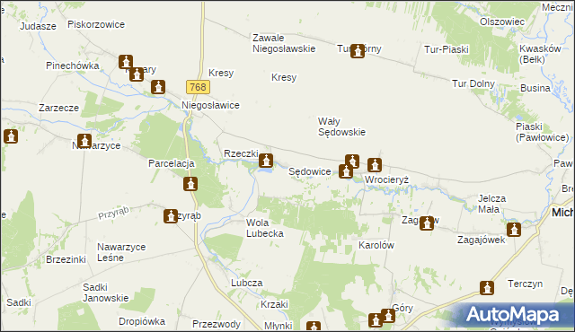 mapa Sędowice gmina Michałów, Sędowice gmina Michałów na mapie Targeo