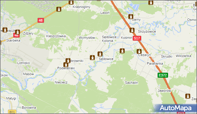 mapa Sędowice gmina Ryki, Sędowice gmina Ryki na mapie Targeo