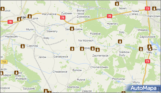 mapa Sędziejowice gmina Chmielnik, Sędziejowice gmina Chmielnik na mapie Targeo