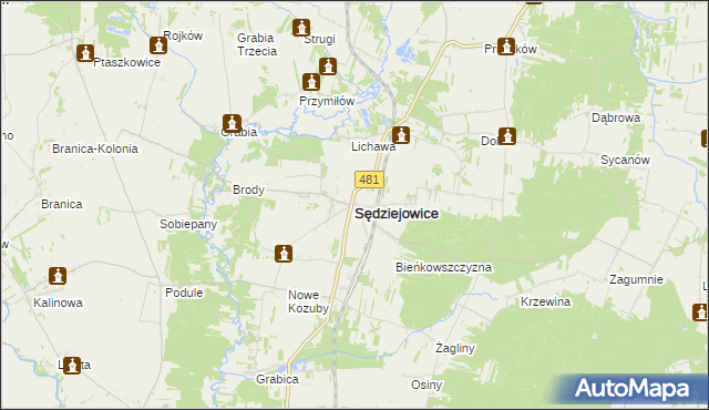 mapa Sędziejowice powiat łaski, Sędziejowice powiat łaski na mapie Targeo