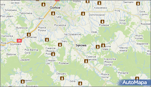 mapa Sękowa, Sękowa na mapie Targeo