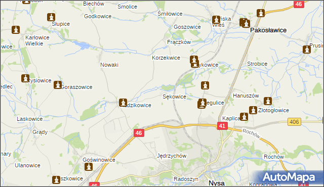 mapa Sękowice gmina Nysa, Sękowice gmina Nysa na mapie Targeo