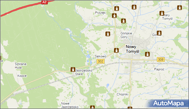 mapa Sękowo gmina Nowy Tomyśl, Sękowo gmina Nowy Tomyśl na mapie Targeo