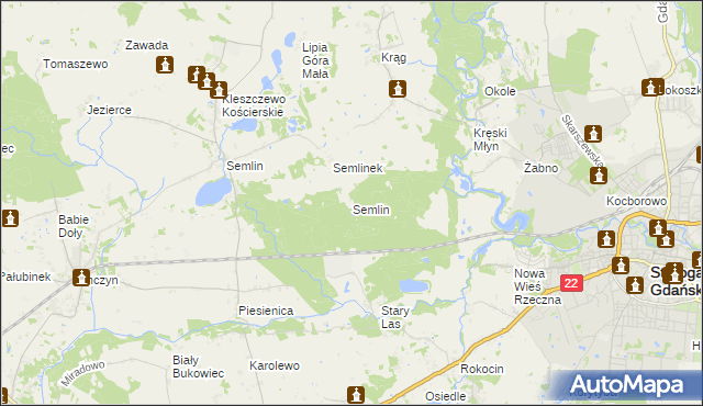 mapa Semlin gmina Starogard Gdański, Semlin gmina Starogard Gdański na mapie Targeo