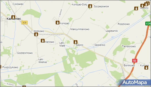 mapa Sepno gmina Kamieniec, Sepno gmina Kamieniec na mapie Targeo