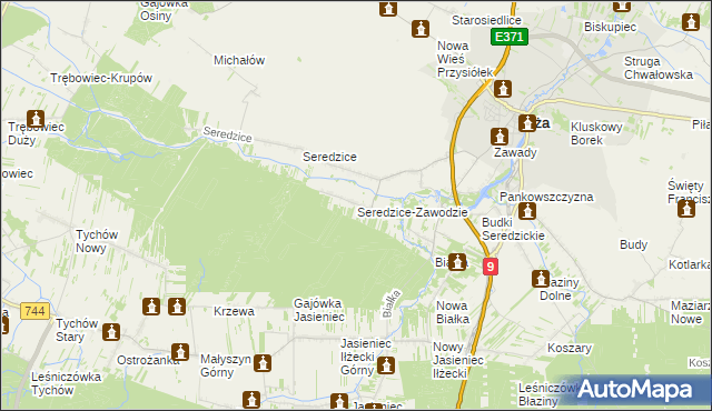 mapa Seredzice-Zawodzie, Seredzice-Zawodzie na mapie Targeo