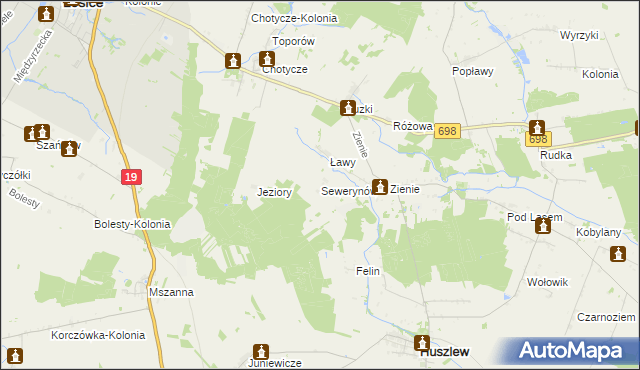 mapa Sewerynów gmina Huszlew, Sewerynów gmina Huszlew na mapie Targeo