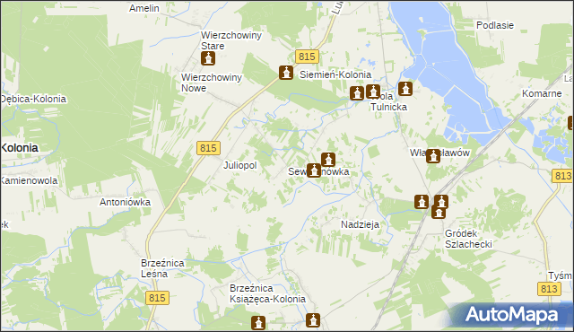 mapa Sewerynówka gmina Siemień, Sewerynówka gmina Siemień na mapie Targeo