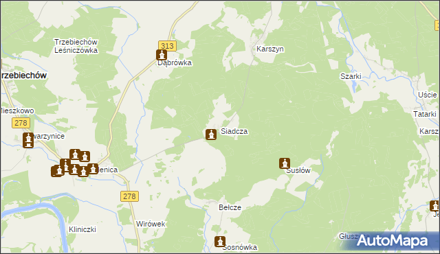 mapa Siadcza gmina Bojadła, Siadcza gmina Bojadła na mapie Targeo