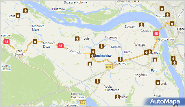 mapa Sieciechów powiat kozienicki, Sieciechów powiat kozienicki na mapie Targeo