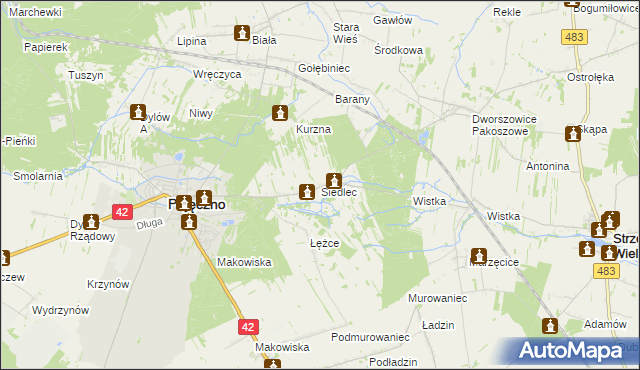 mapa Siedlec gmina Pajęczno, Siedlec gmina Pajęczno na mapie Targeo