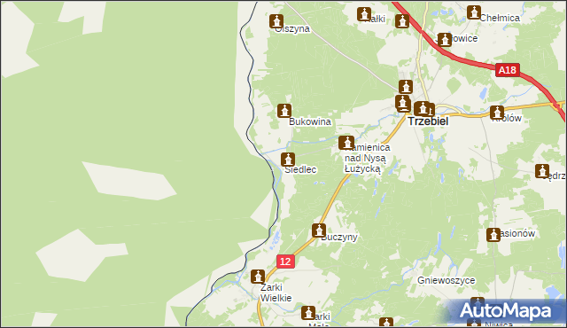 mapa Siedlec gmina Trzebiel, Siedlec gmina Trzebiel na mapie Targeo