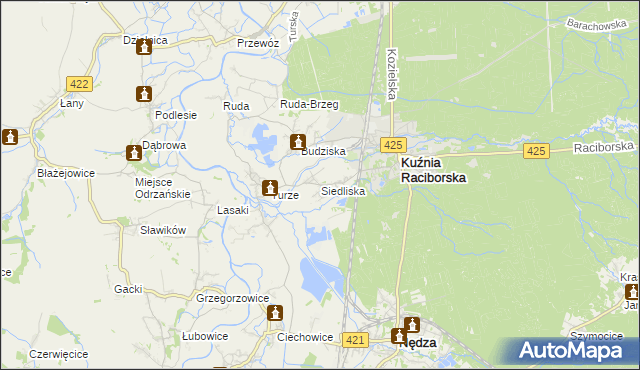 mapa Siedliska gmina Kuźnia Raciborska, Siedliska gmina Kuźnia Raciborska na mapie Targeo