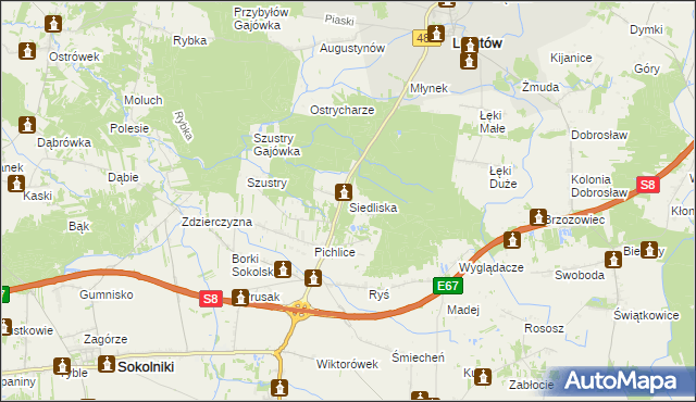 mapa Siedliska gmina Sokolniki, Siedliska gmina Sokolniki na mapie Targeo