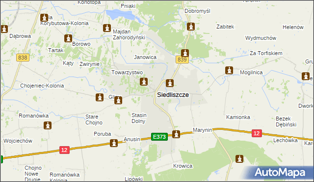 mapa Siedliszcze powiat chełmski, Siedliszcze powiat chełmski na mapie Targeo