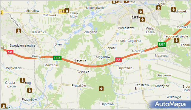 mapa Sięganów, Sięganów na mapie Targeo