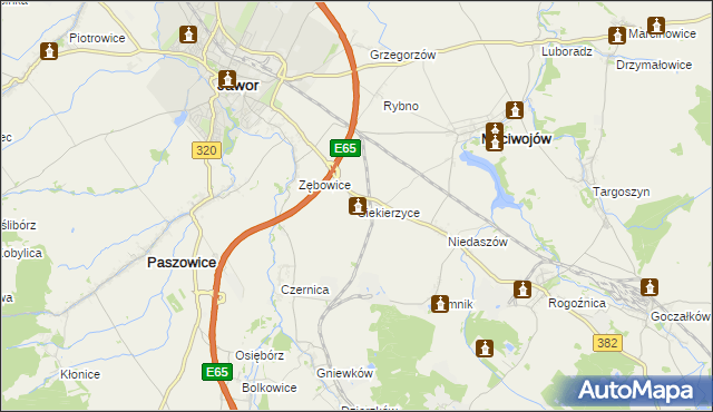 mapa Siekierzyce, Siekierzyce na mapie Targeo