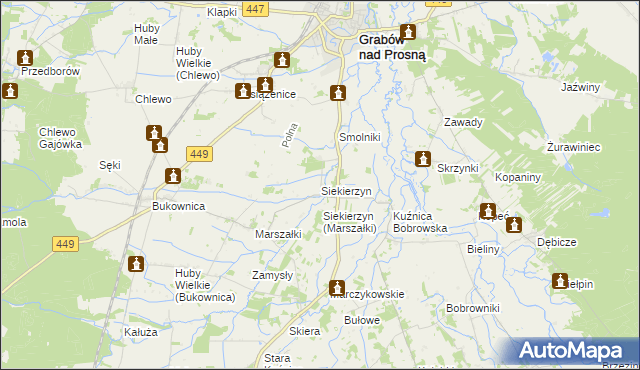 mapa Siekierzyn gmina Grabów nad Prosną, Siekierzyn gmina Grabów nad Prosną na mapie Targeo