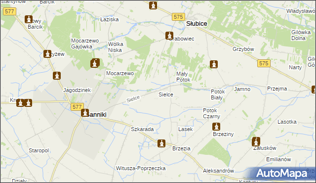 mapa Sielce gmina Sanniki, Sielce gmina Sanniki na mapie Targeo