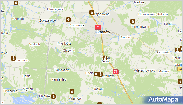 mapa Sielec gmina Żarnów, Sielec gmina Żarnów na mapie Targeo