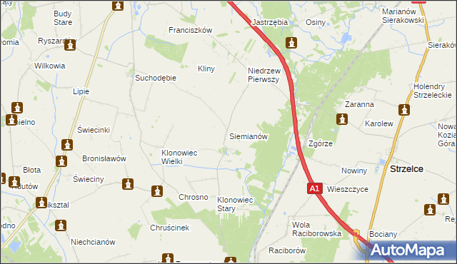 mapa Siemianów gmina Strzelce, Siemianów gmina Strzelce na mapie Targeo