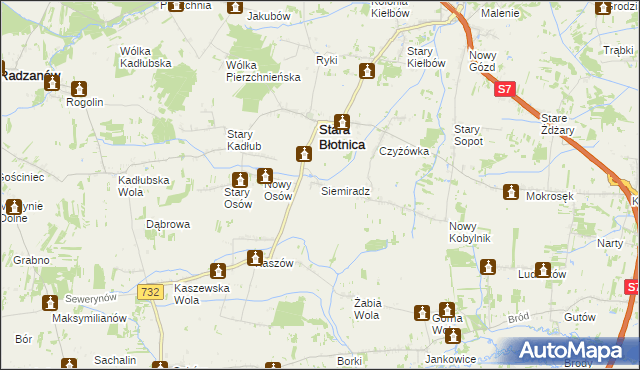 mapa Siemiradz gmina Stara Błotnica, Siemiradz gmina Stara Błotnica na mapie Targeo