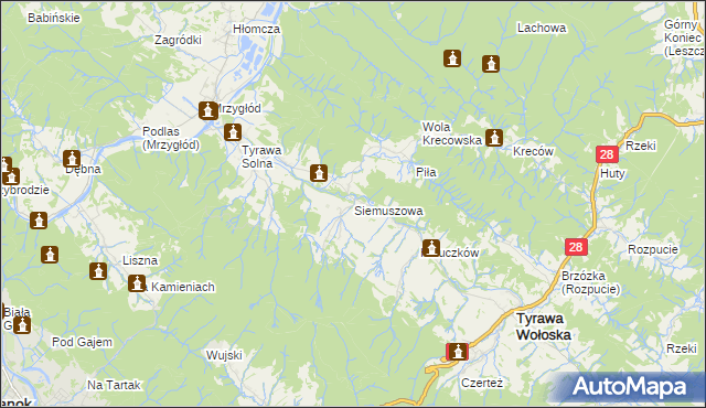 mapa Siemuszowa, Siemuszowa na mapie Targeo