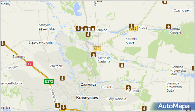 mapa Siennica Nadolna gmina Krasnystaw, Siennica Nadolna gmina Krasnystaw na mapie Targeo