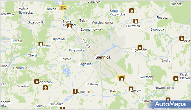 mapa Siennica powiat miński, Siennica powiat miński na mapie Targeo