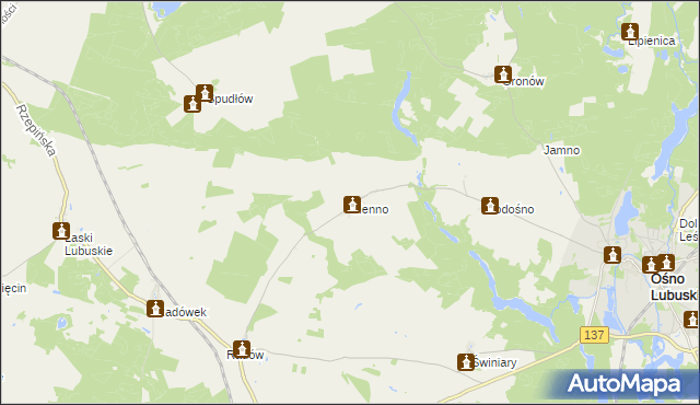 mapa Sienno gmina Ośno Lubuskie, Sienno gmina Ośno Lubuskie na mapie Targeo