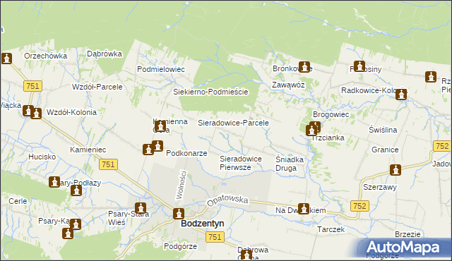 mapa Sieradowice Drugie, Sieradowice Drugie na mapie Targeo