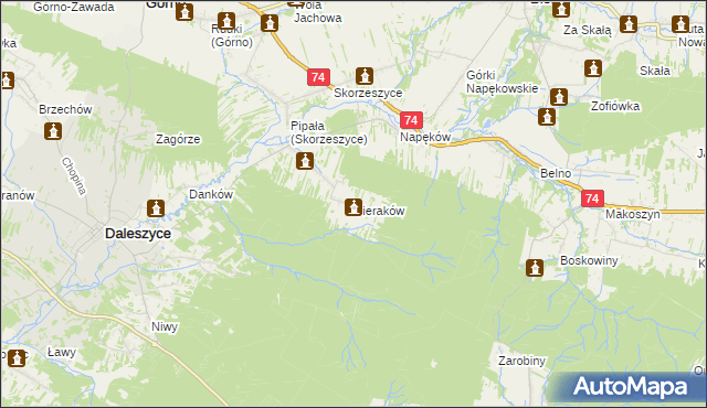 mapa Sieraków gmina Daleszyce, Sieraków gmina Daleszyce na mapie Targeo