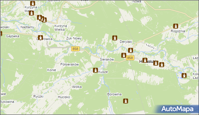 mapa Sieraków gmina Harasiuki, Sieraków gmina Harasiuki na mapie Targeo