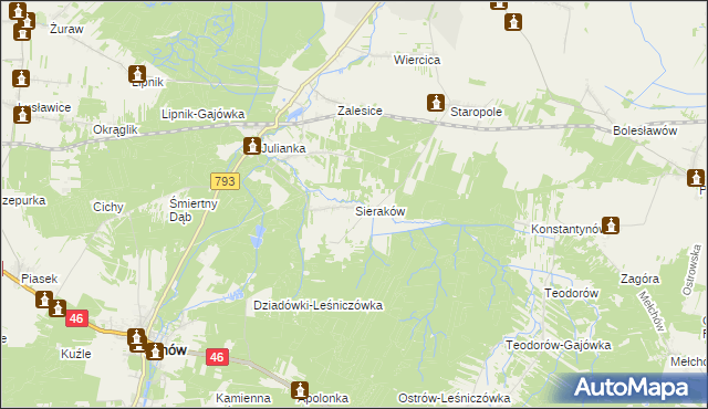 mapa Sieraków gmina Przyrów, Sieraków gmina Przyrów na mapie Targeo