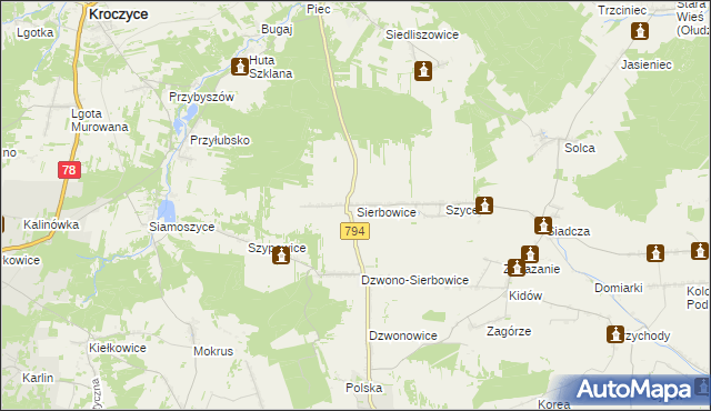 mapa Sierbowice, Sierbowice na mapie Targeo