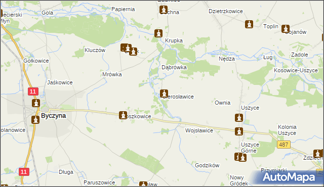 mapa Sierosławice gmina Byczyna, Sierosławice gmina Byczyna na mapie Targeo