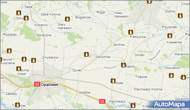 mapa Sierzchów gmina Opatówek, Sierzchów gmina Opatówek na mapie Targeo