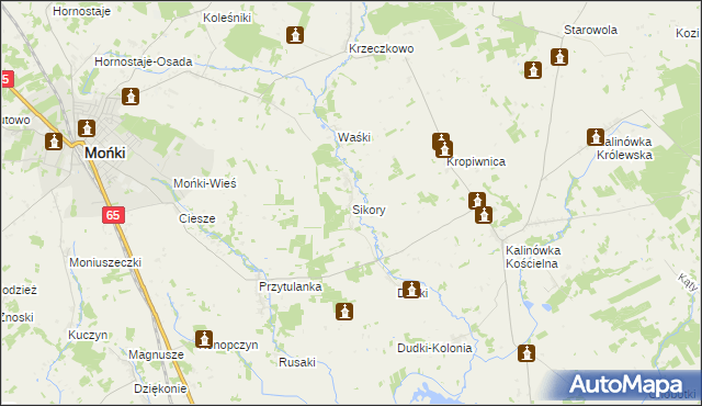 mapa Sikory gmina Mońki, Sikory gmina Mońki na mapie Targeo