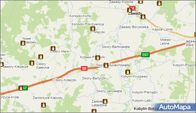 mapa Sikory-Piotrowięta, Sikory-Piotrowięta na mapie Targeo