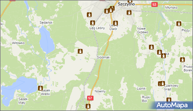 mapa Siódmak gmina Szczytno, Siódmak gmina Szczytno na mapie Targeo