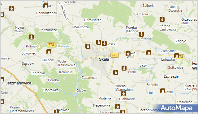 mapa Skała powiat krakowski, Skała powiat krakowski na mapie Targeo