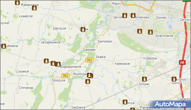 mapa Skałka gmina Kąty Wrocławskie, Skałka gmina Kąty Wrocławskie na mapie Targeo