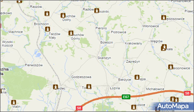 mapa Skarszyn gmina Trzebnica, Skarszyn gmina Trzebnica na mapie Targeo