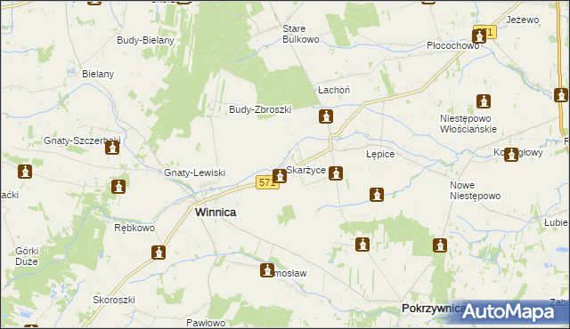 mapa Skarżyce gmina Winnica, Skarżyce gmina Winnica na mapie Targeo