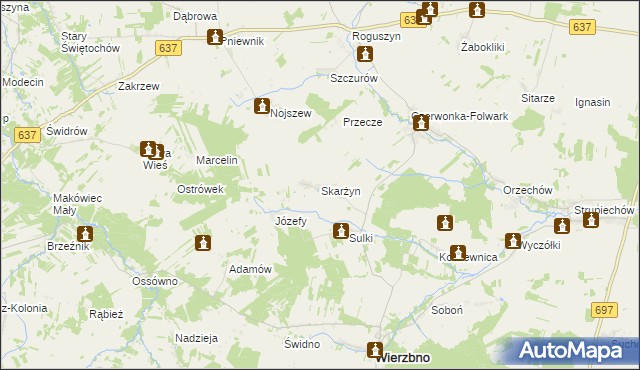 mapa Skarżyn gmina Wierzbno, Skarżyn gmina Wierzbno na mapie Targeo