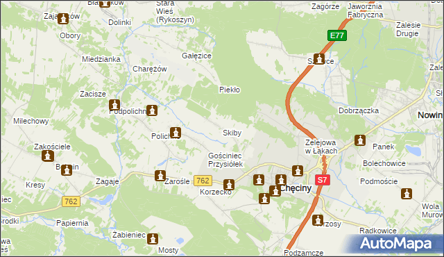 mapa Skiby gmina Chęciny, Skiby gmina Chęciny na mapie Targeo